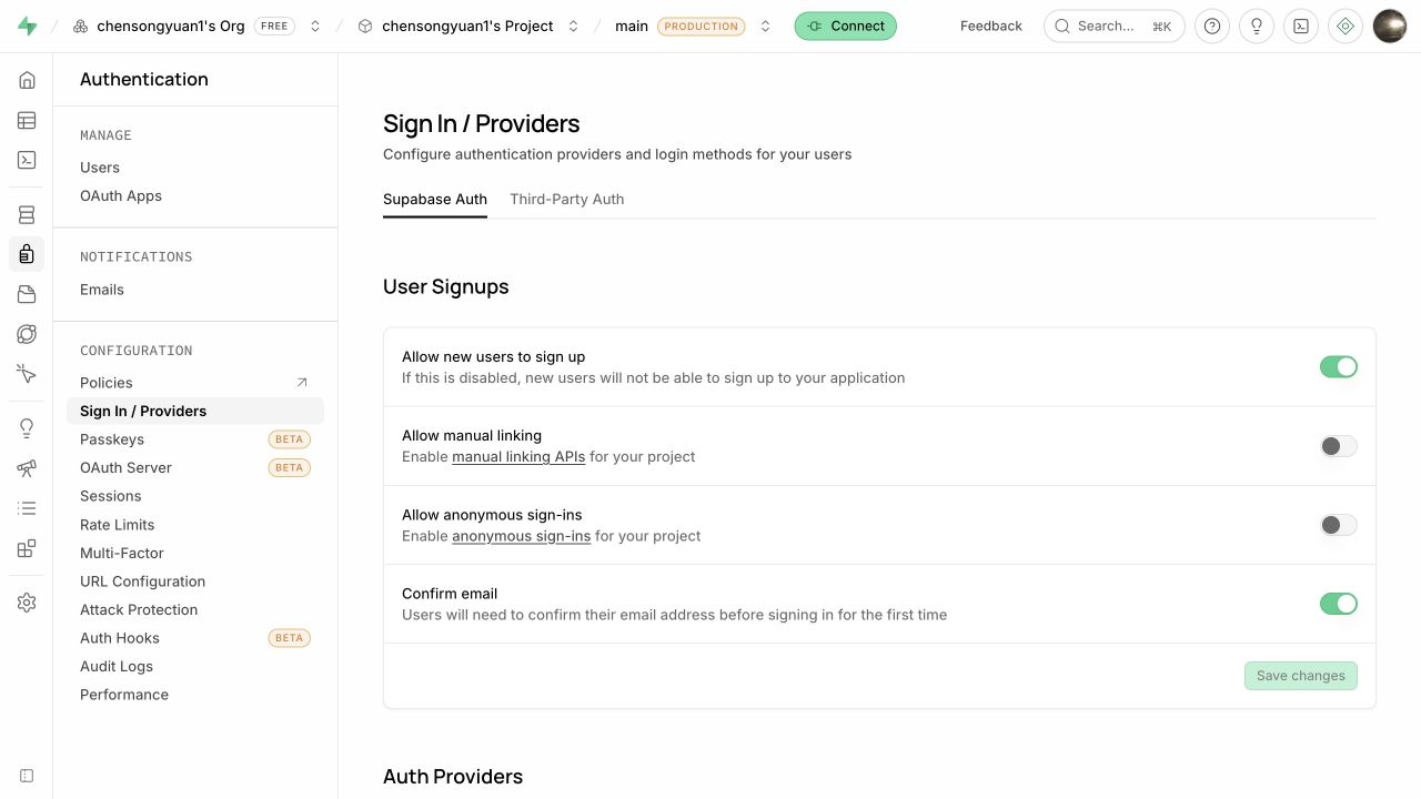 Supabase Auth Providers 列表